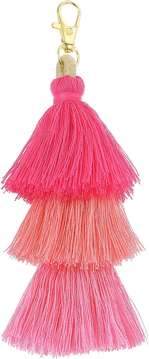 Kwastjes, tashanger, Boheemse handgemaakte kwasten, sleutelhanger voor doe-het-zelfprojecten, sieraden maken, decoratie (rozerood/rood/roze)