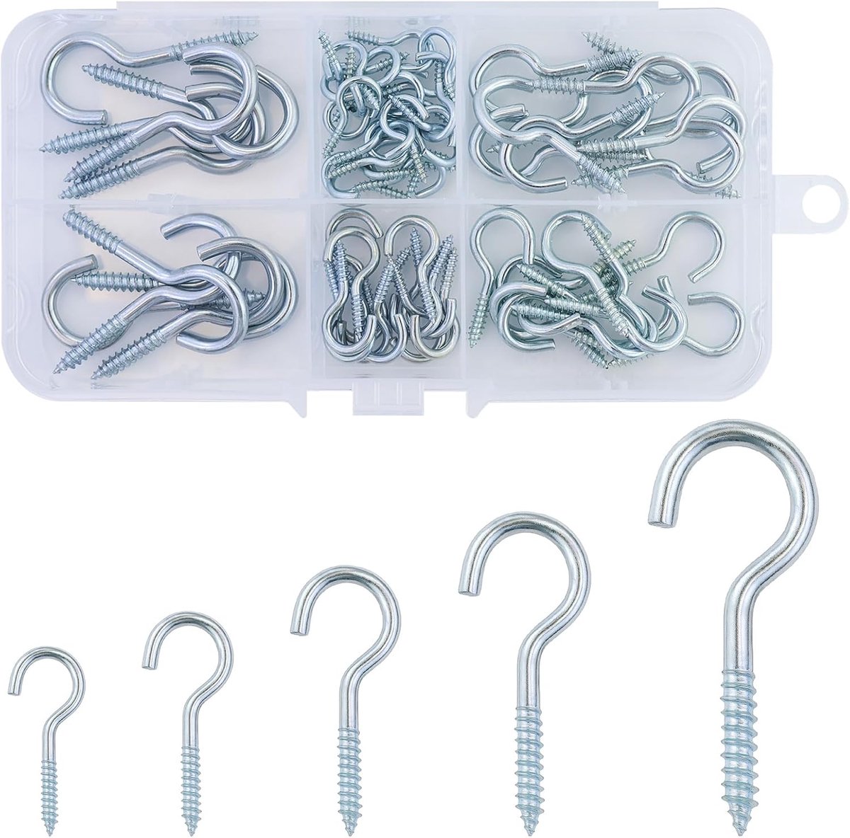 Haken, 5 maten, verzinkte schroefhaken, plafondschroefhaken met opbergdoos, voor keuken, huis, kantoor, school, tuin, industrie