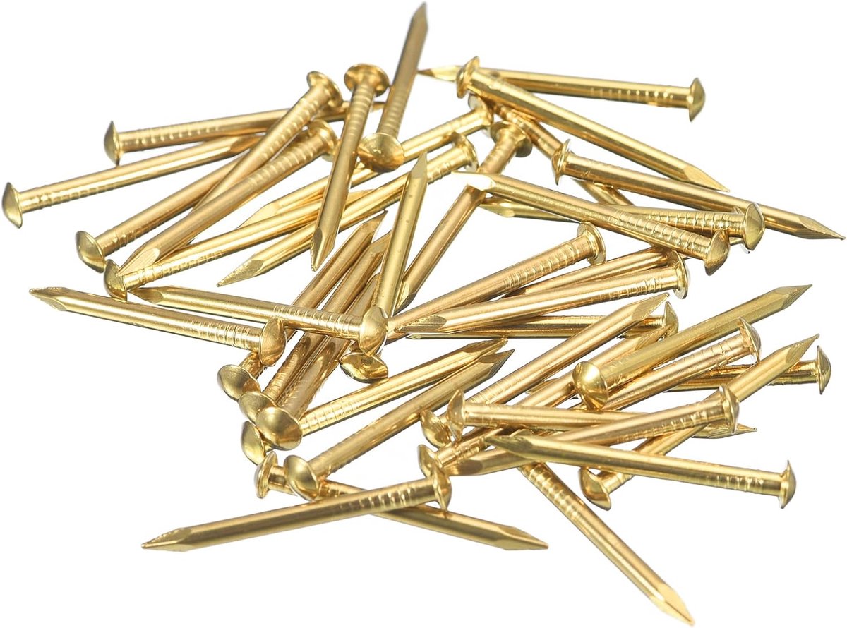 70 stuks kleine kleine nagels, 2 x 25 mm (d x l), kleine messing nagels, hardware, ronde kop, messing, nagel voor hout, doe-het-zelfprojecten, decoratieve dozen, huishouden, messing klei
