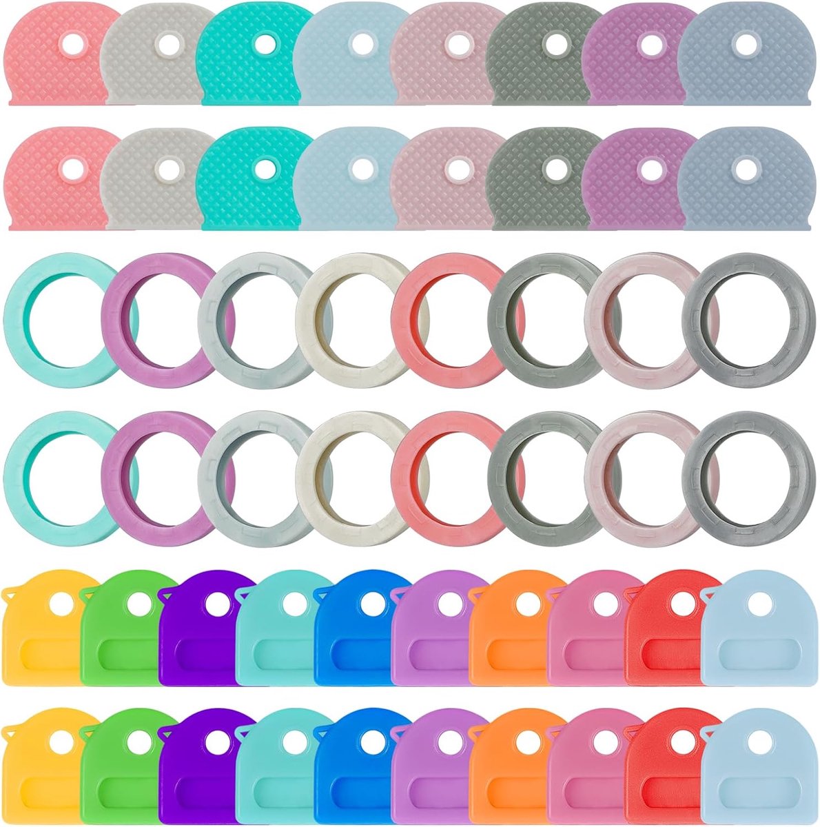 52 Stuks Sleutelhoezen, 2,5 cm & 2,2 cm Sleutelidentifiers, Zachte Rekbare Sleutelhoezen voor Huissleutel, Kleurrijke Sleutelbeschermers voor Kleine & Standaard Sleutels (Niet voor Sleutels