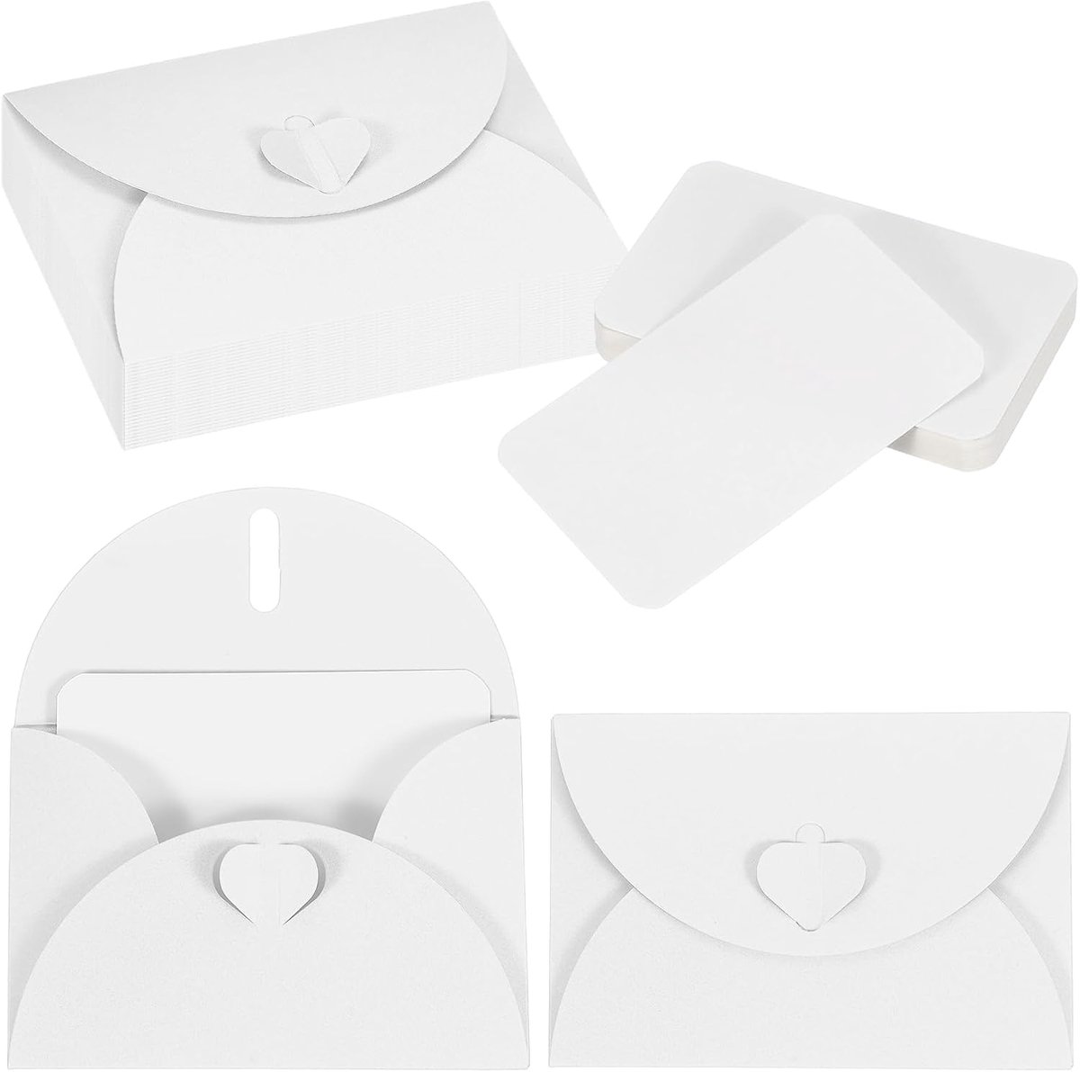 Enveloppen met Hartsluiting, 4,1x3 Blanco Notitiekaarten met Enveloppen voor Gift Bruiloft Uitnodiging Afstuderen Vakantie Thanksgiving Dag Kerstmis, Wit