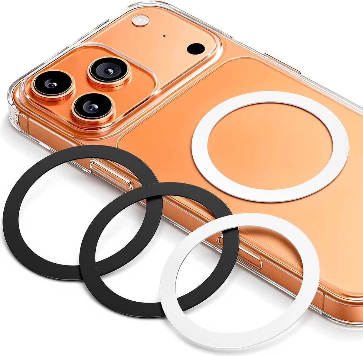 Metalen Ringsticker, Sterke Zelfklevende Metalen Ring Voor Magnetische Houders En Accessoires, Compatibel Met iPhone 17-12, Samsung en Android-Telefoons (2 Zwart + 2 Wit)