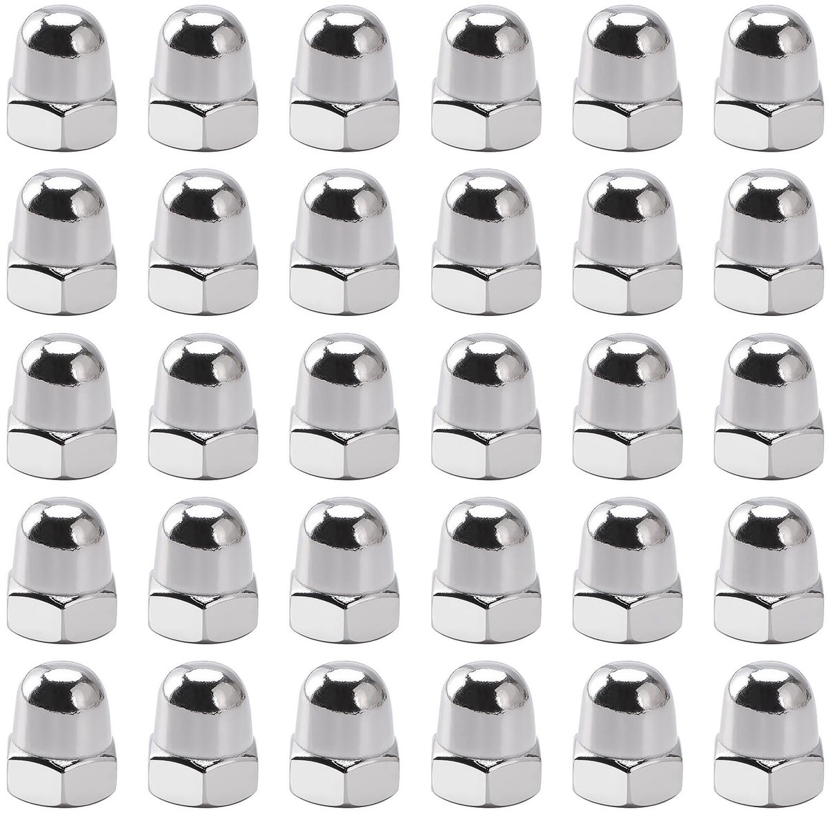 30 Stuks M6 Zilver 304 Roestvrij Staal Dopmoeren, Dome Hoofd Cap Hex Moeren, voor Banden en Assen