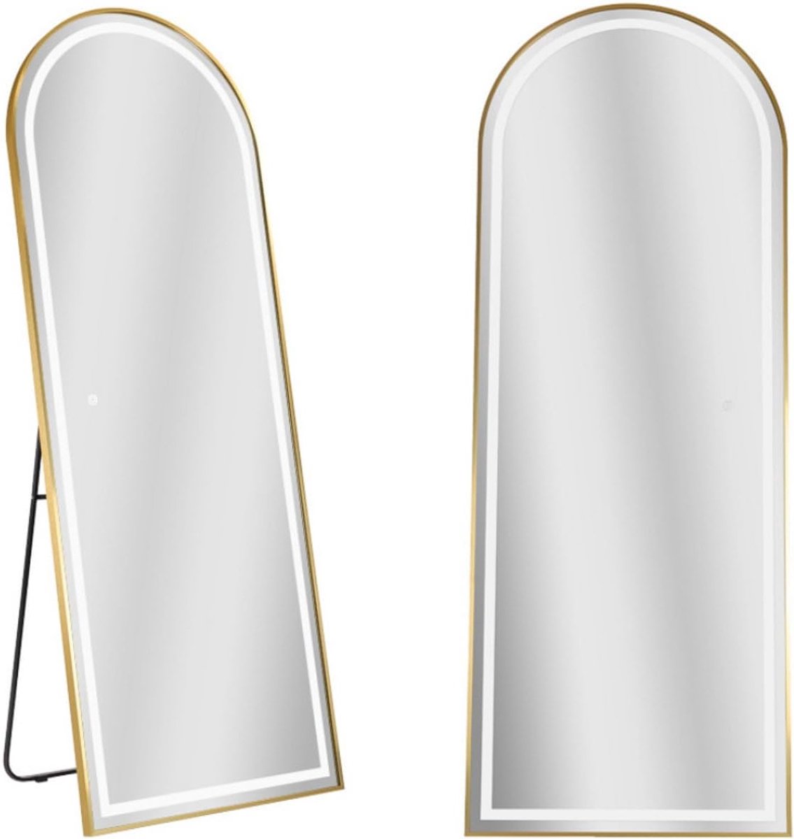 LED Passpiegel - Minimalistische Design Wandspiegel met Verlichting - Staande Spiegel met Metalen Rand - Goud - 160x60x4 CM