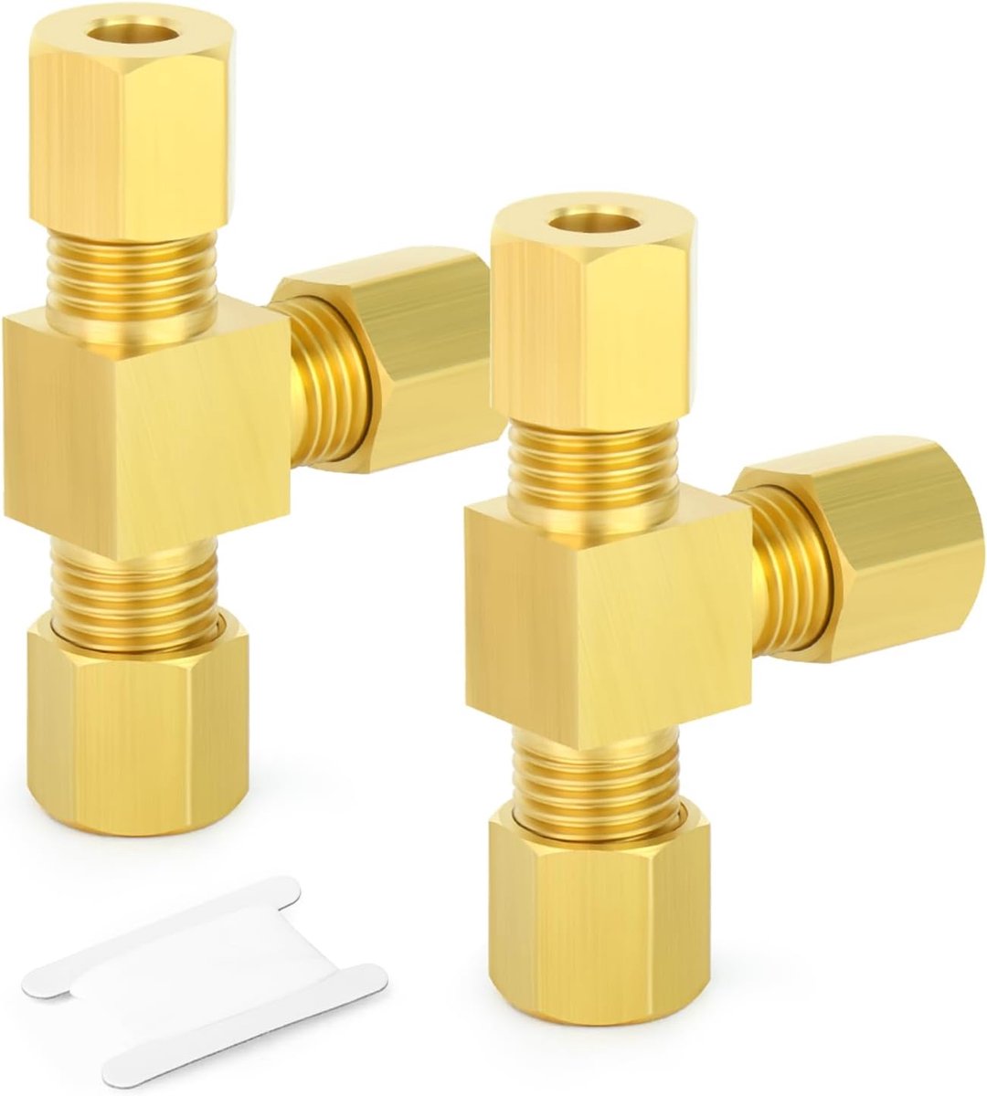 2 stuks Messing Compressie buiskoppeling connector, Tee, 8mm x 8mm x 8mm buis OD Connector