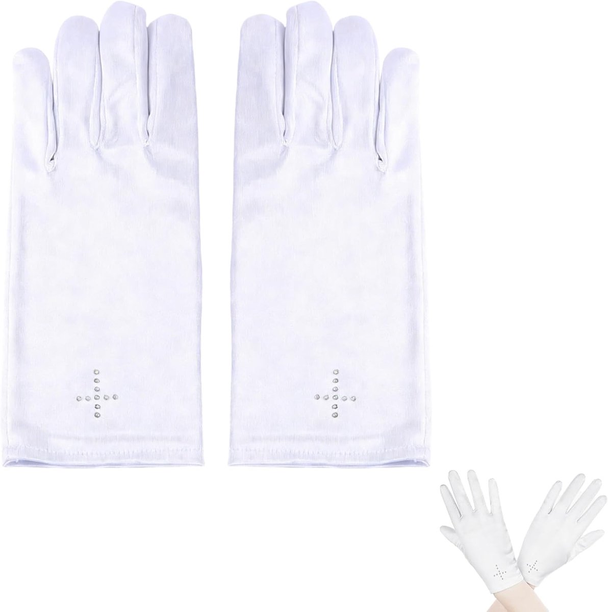 Handschoenen voor Meisjes - Set van 2, 18 cm, Met Strass Kruisontwerp, Geschikt voor Communie, Bruiloften en Feestjes