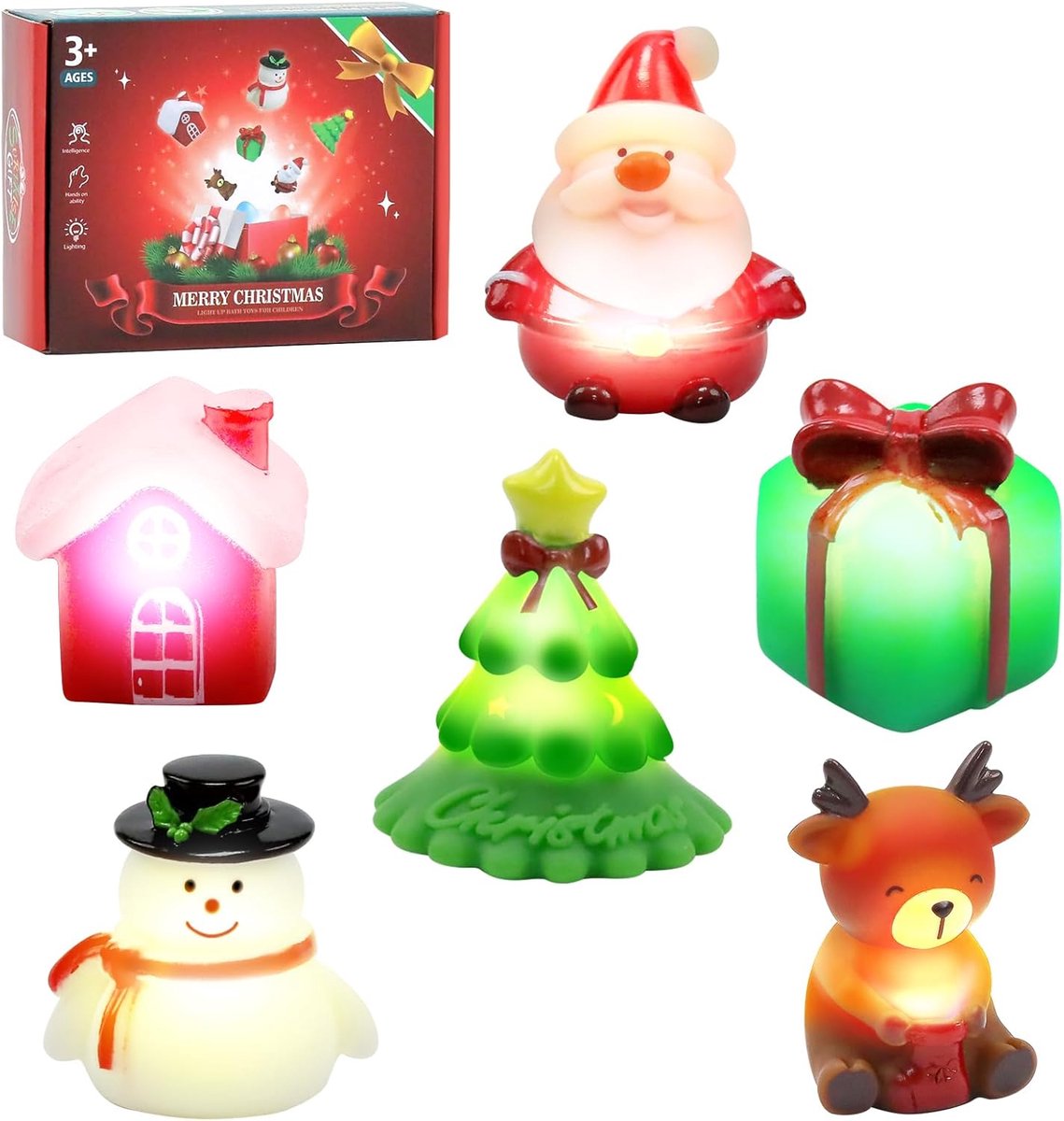 Badspeelgoed voor kinderen, set van 6 kerstbadspeelgoed met verlichting, badspeelgoed voor kinderen vanaf 1 jaar, lichtgevend badspeelgoed, kerstcadeau