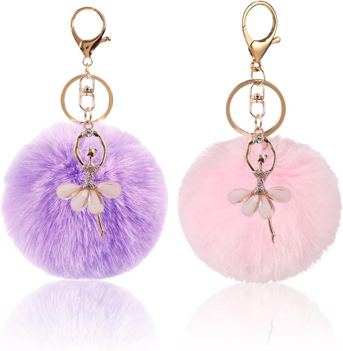 2 stuks pluche bal sleutelhangers, schattige pluche sleutelhanger, dames sleutelhanger, decoratieve hanger, danser sleutelhanger, Roze, Eén maat, modern