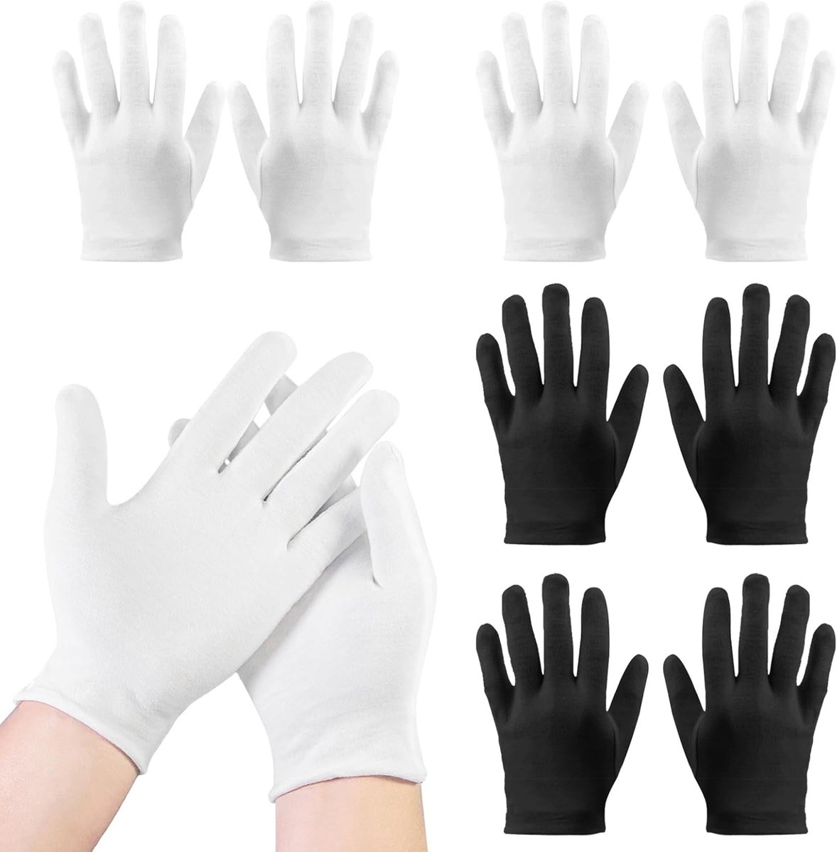 katoenen handschoenen, 4 paar handschoenen van wit en zwart katoen voor droge handen, dik herbruikbaar tijdens de nacht, comfortabele katoenen handschoenen om te slapen, spa