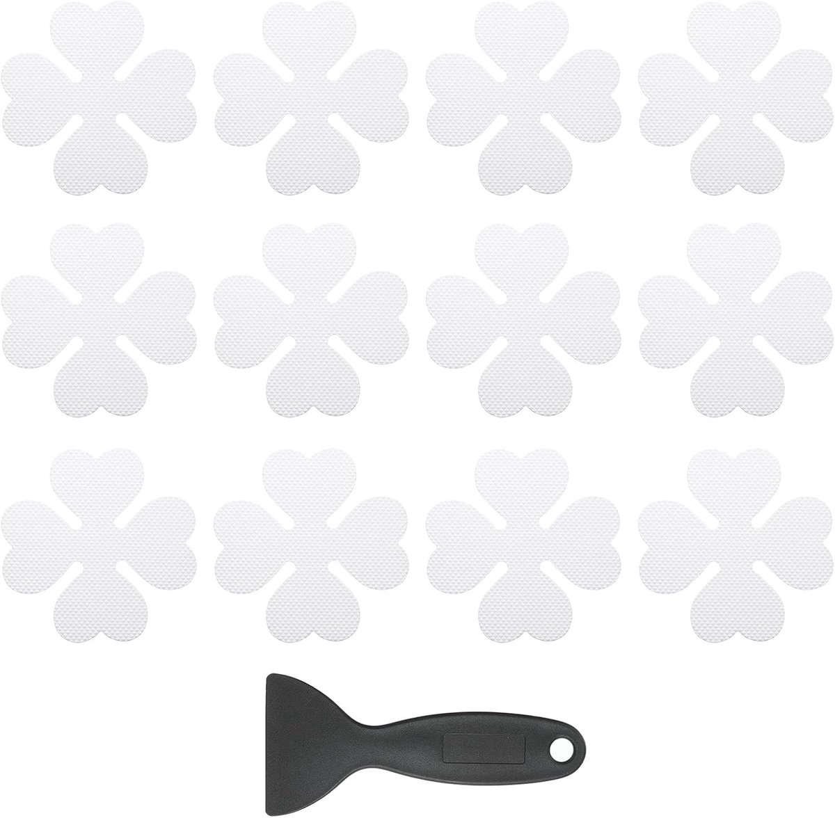 12 stuks antislip badstickers, antislip douchestickers met schraper badkamer douche vloerstickers vier bladvorm schattige loopvlakken badkuipen, transparant