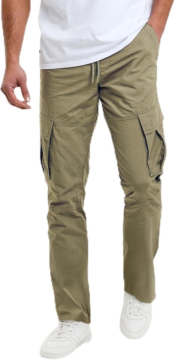 Cargobroek voor heren, chino elastische taille met trekkoord, joggingbroek voor heren, outdoor, vrijetijdsbroek met zakken, M-3XL