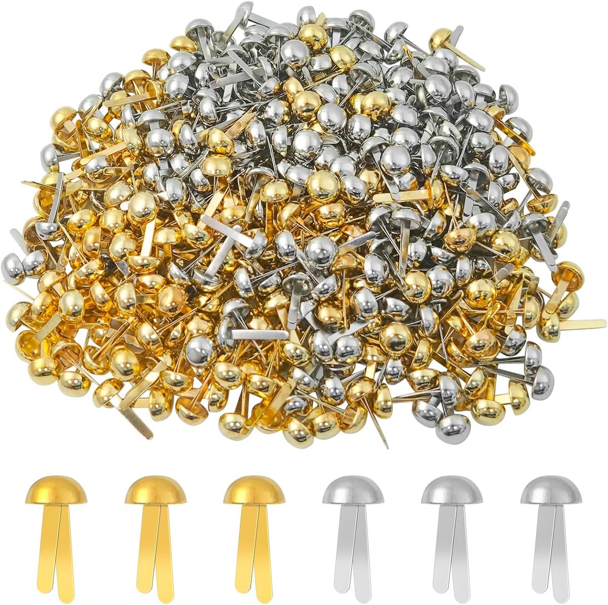 400 stuks monsterzakklemmen, metaal, ronde kopklemmen, goud en zilver, 17 x 8 mm (elk 200), patroonklemmen, scrapbooking, mini-brads, knutselen, doe-het-zelf voor school, kantoor, papieren