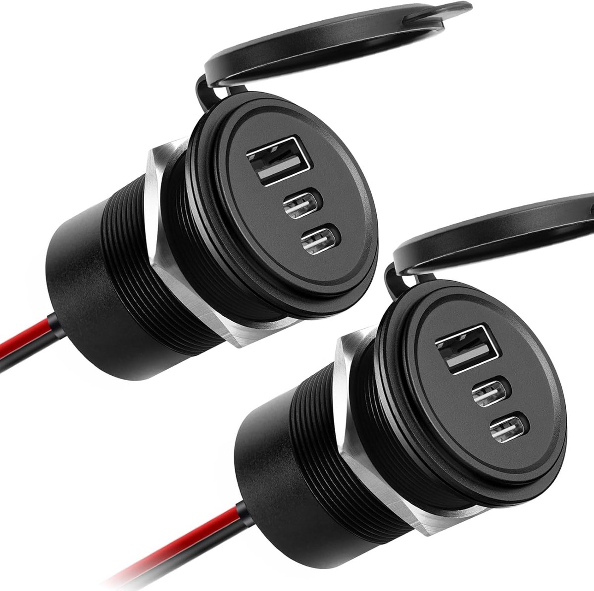 USB-stopcontact 12V USB Oplader Camper Auto 3-Ports, USB-C Socket USB-A & 2 USB-C Snellader Inbouw Waterdicht voor Marinier Boot Truck Caravan (2 Pack)
