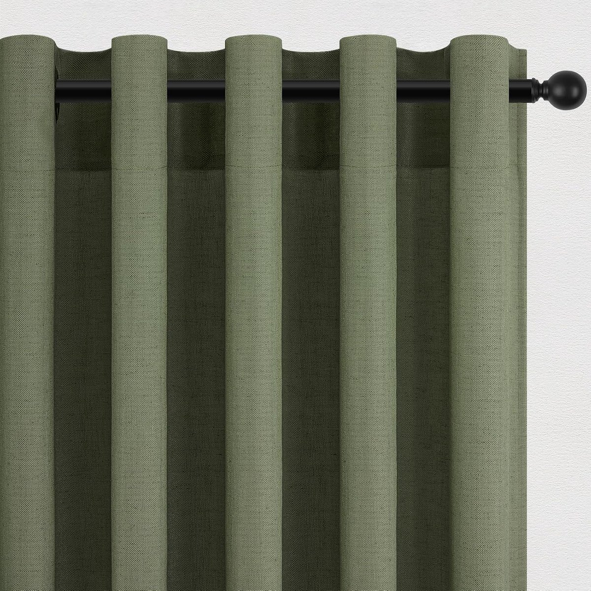 Olijfgroene gordijnen voor woonkamer, slaapkamer, gordijnen, 140 x 145 cm (h x b), linnen en katoen, doorschijnend, decoratieve gordijnen voor ruimteverdeler, eetkamer, keuken, eetkamer