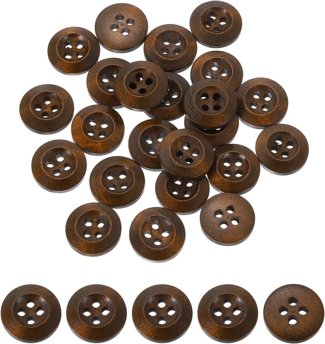 Knopen, 12,5 mm (1/2 inch), 4 gaten, ronde houten knopen, naaiknopen handwerk voor naaien, doe-het-zelf handwerk, kleding, koffie