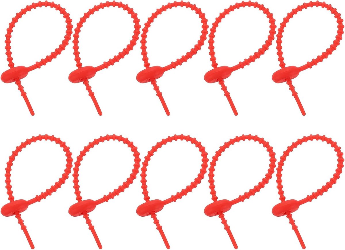 Kabelbinders, herbruikbare kabelbinders, strepen, twist-tie, kabelkabels, wikkelmanagement, organizer voor thuis, kantoor, keuken, voedseltas, rood