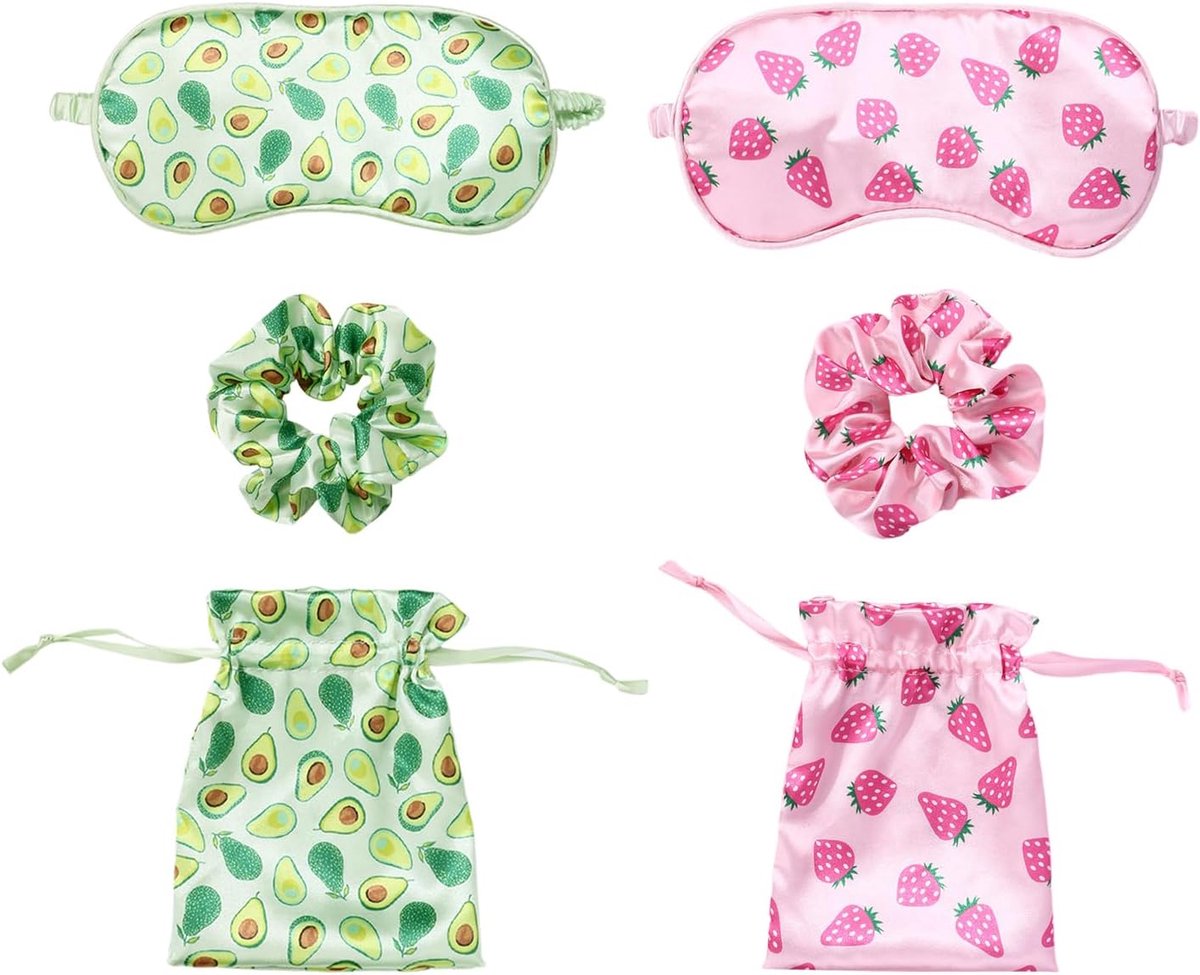 2 Sets Van Fruit-Vormige Slaapbril, Aardbei Avocado Patroon, Cartoon Slaapbril, Schaduw En Ademende Bril, Met Haarring.