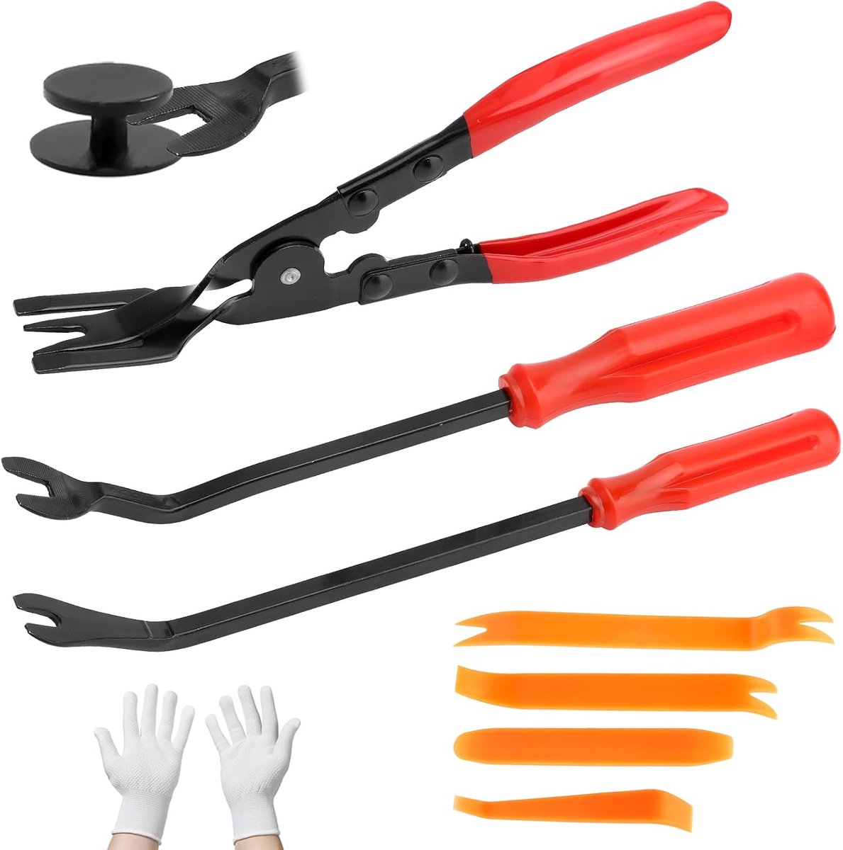 7 stuks hefboomgereedschap auto met handschoenen, reparatieset met opbergtas, bevestigingsverwijderaar, auto-cliptangset voor het verwijderen van deurbekleding, binnenklemmen