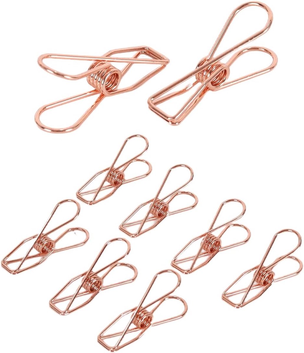 50 stuks stalen draadklemmen, 32 mm multifunctionele pinnen voor kleding, rekeningen, papier, kantoorbenodigdheden, keuken, kamperen (roségoud)