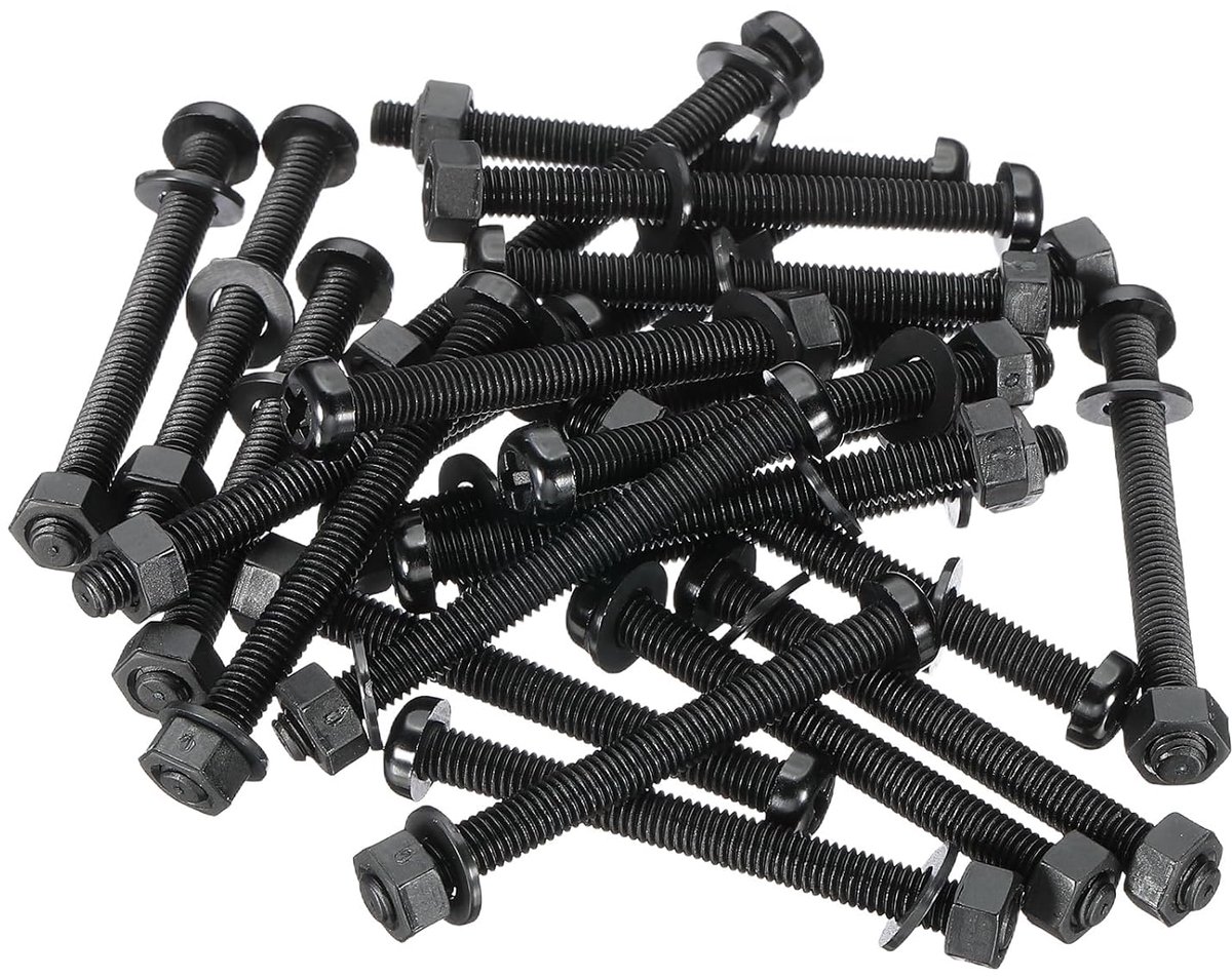 M5 x 50 mm zwarte nylon schroeven kunststof moeren volledige schroefdraad kopschroeven en moeren set voor industriële en huishoudens bevestigingsprojecten, 24 sets
