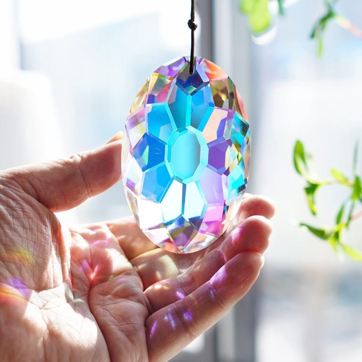 gefacetteerde prisma's voor het ophangen van ramen, zonnevangers, kristal, raamdecoratie om op te hangen, regenboog-maker, hangende ornamenten voor huis, tuin, kroonluchter (89 mm, 8,9 cm)