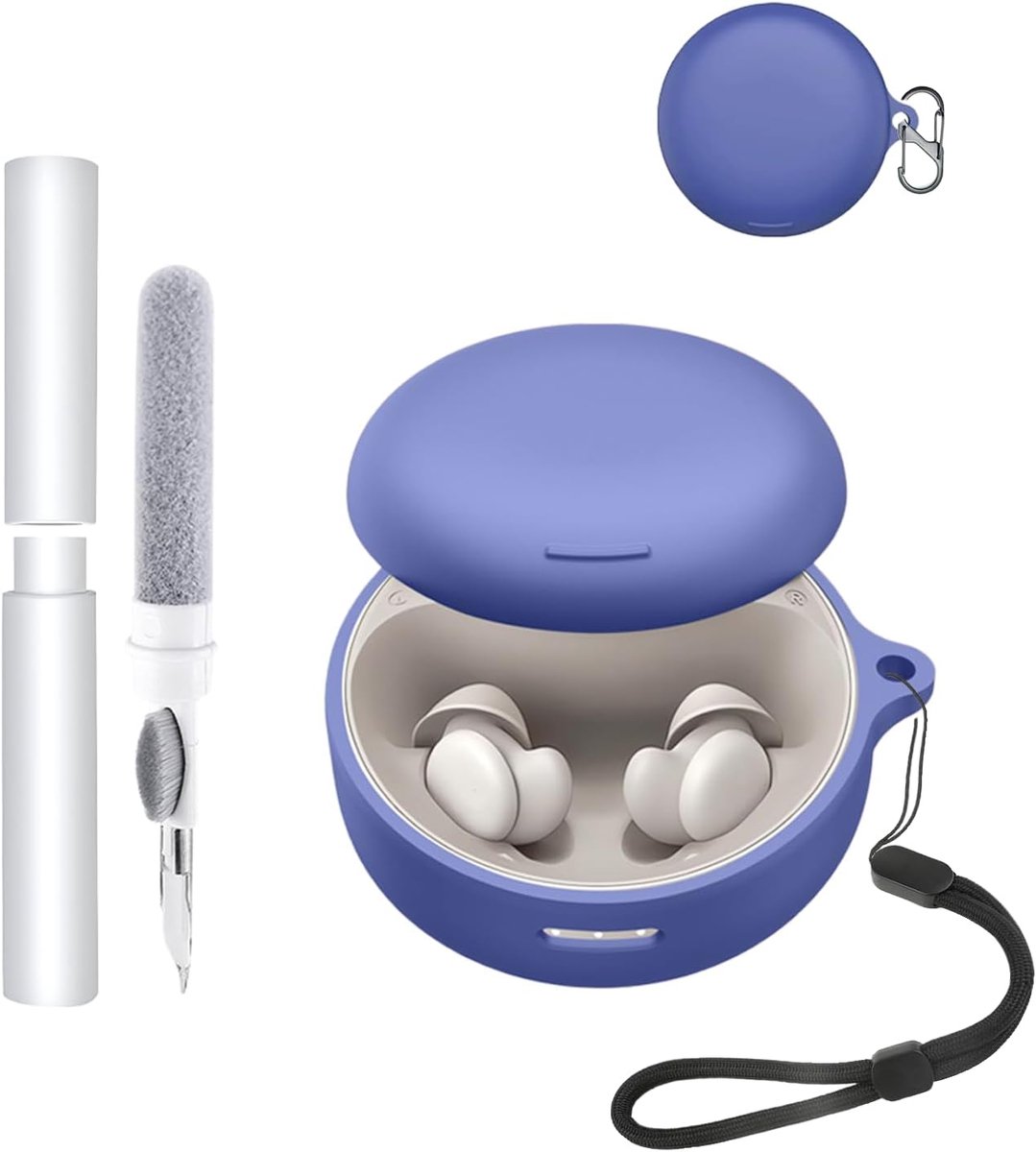 Siliconen hoes voor Soundcore Sleep A30 by Anker, open-ear hoofdtelefoon, schokbestendig, toergy waterdicht, zacht en duurzaam, met koord, sleutelhanger en reinigingstool, blauw