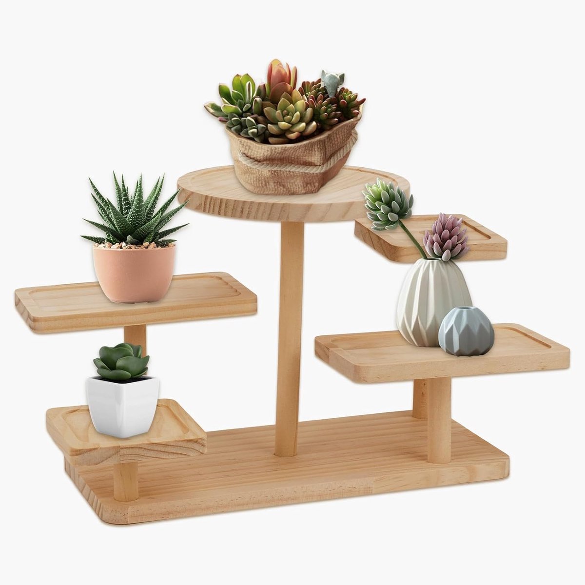 plantenstandaard voor kleine planten, plantenrek voor op de vensterbank, rond plantenrek voor op tafel, plantenstandaard voor op het bureau, voor kantoor of slaapkamer(Stijl 3)