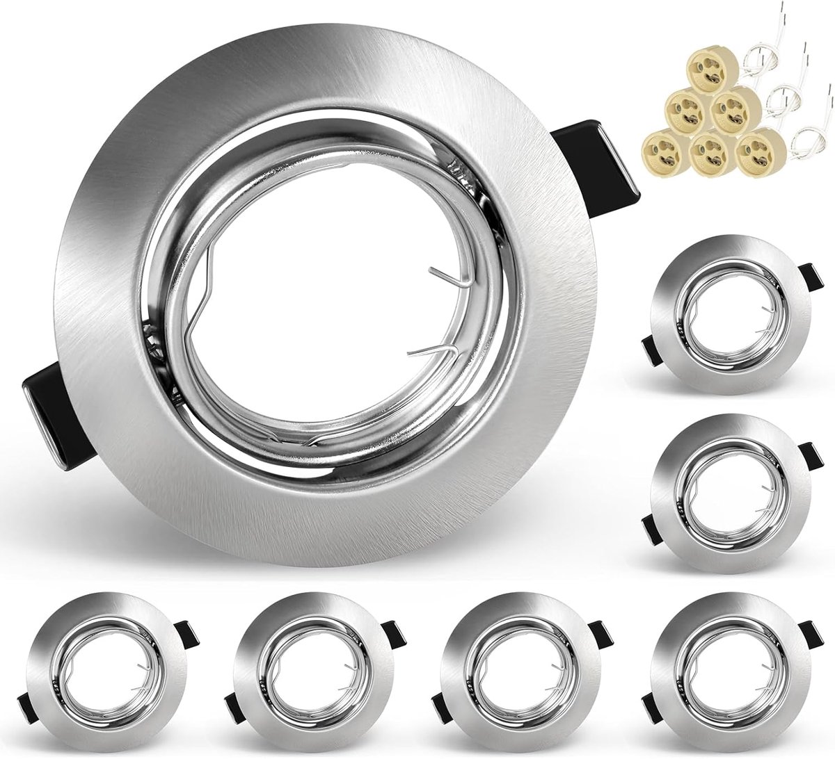 inbouwspots, set van 6 – draaibare ledspots 230 V, geborsteld roestvrij staal, ronde plafondspots incl. fitting voor GU10 led of halogeen [Energieklasse G] (6)