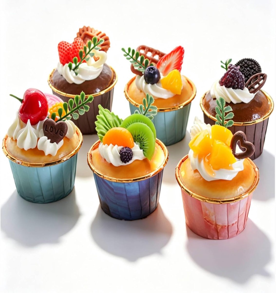 Set van 6 nep-cupcakes, kunstmatige cake, realistische namaak-cupcake dessert, simulatie cupcake-model voor display, keukendecoratie, fotografie-rekwisieten