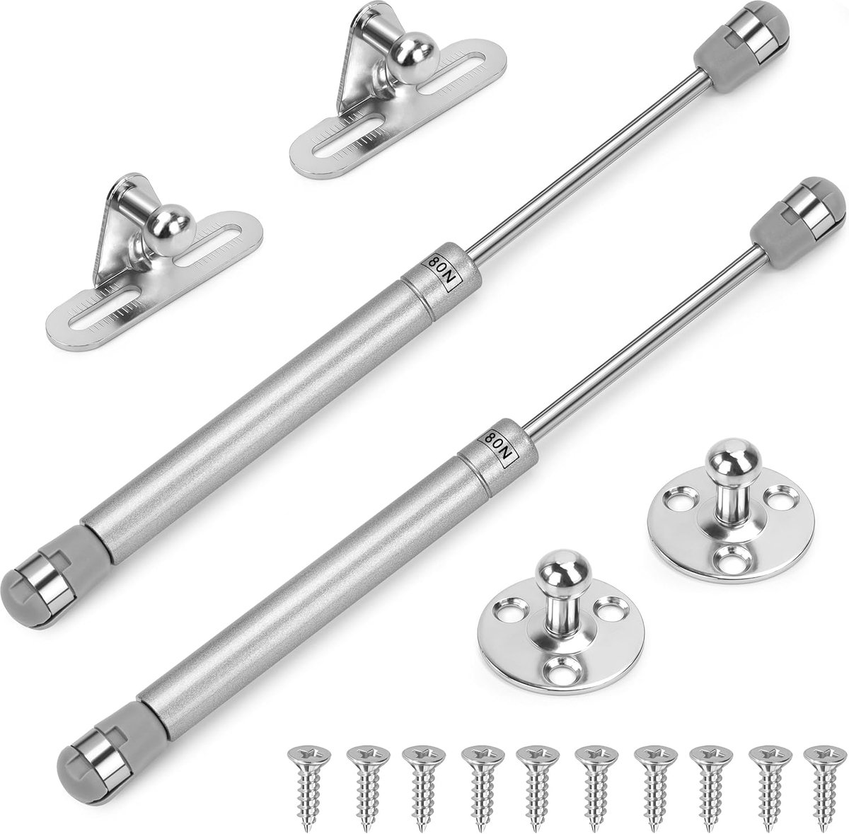 2 stuks hydraulische worm, 80 N/8 kg veren, meubelveer, gasdempers, veer, speelgoedkist scharnieren voor het heffen van deuren, kast, meubels, keuken, schokdemper, scharnier