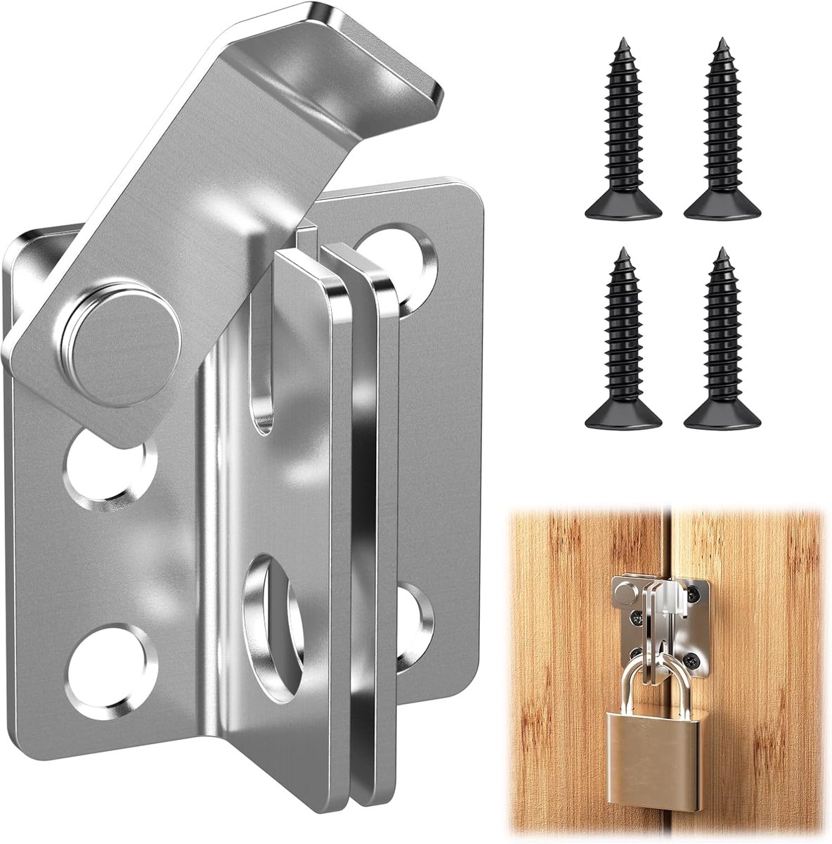 afsluitbaar, roestvrij staal, klein slotslot, 2-in-1 grendel, met slotgschroef, raamgrendel, buitendeurvergrendeling, links te openen vergrendeling, slotgrendel voor ramen en deuren