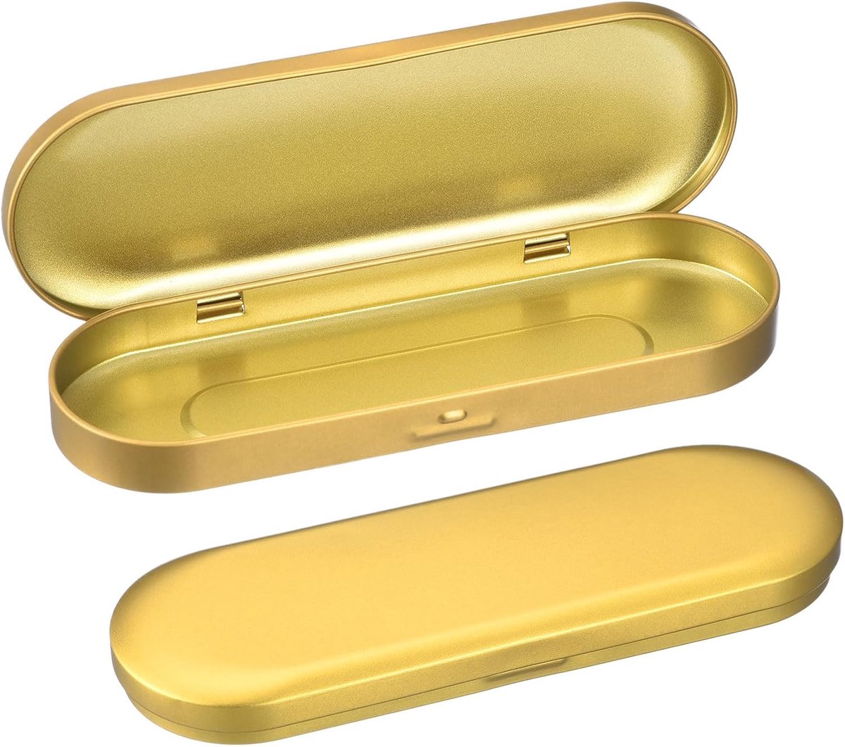 2 stuks metalen blikdozen, 15 x 6 x 1 cm, ovale lege doos met scharnierdeksel, mini-draagbare bewaardozen voor snoep, tekennaalden, knutselen, goud