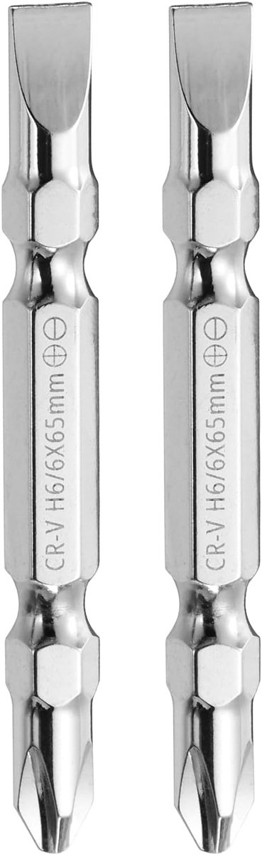 2 magnetische schroevendraaierbits met dubbele uiteinden, 6 mm PH2/SL6 2,56 inch/65 mm 1/4 inch zeskantschacht CR-V Phillips kruis sleufschroevendraaier, bit voor schroevendraaier