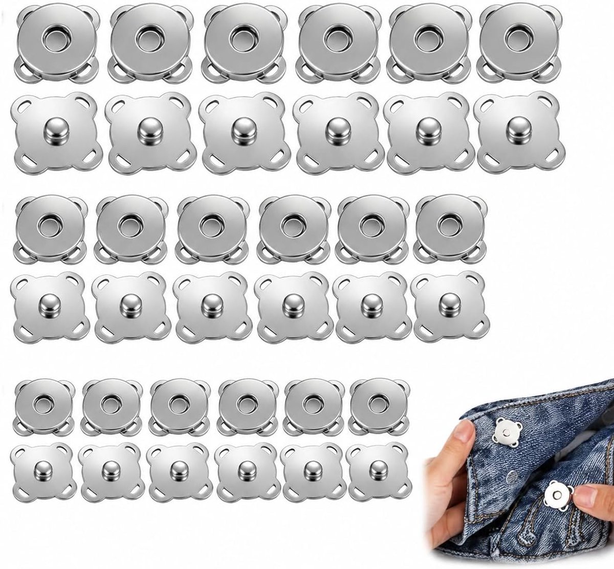 Knopen – 18 Stuks, 3 Maten, Duurzaam en Sterk – Perfect voor Portemonnees, Tassen en DIY Projecten – Zilver, 10mm, 14mm, 18mm