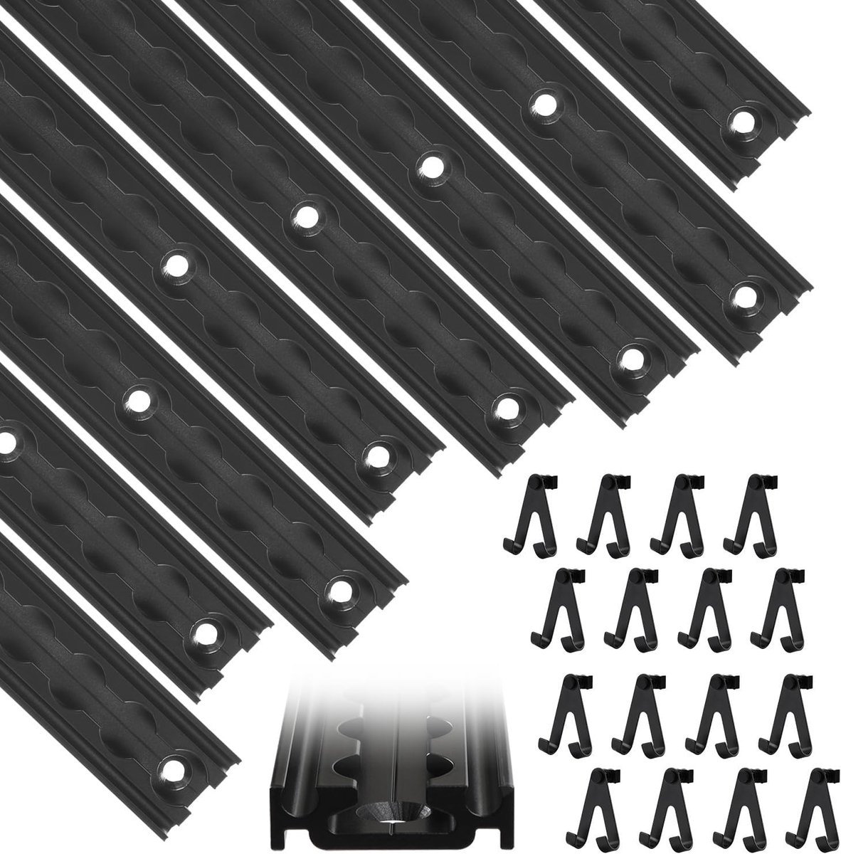 8 x 1 m vliegtuigrail, halfronde vorm met gaten, geanodiseerde sjorrail met 16 dubbele haken, aluminium vliegtuigrail, ladingbeveiliging voor aanhangers, auto's en campers