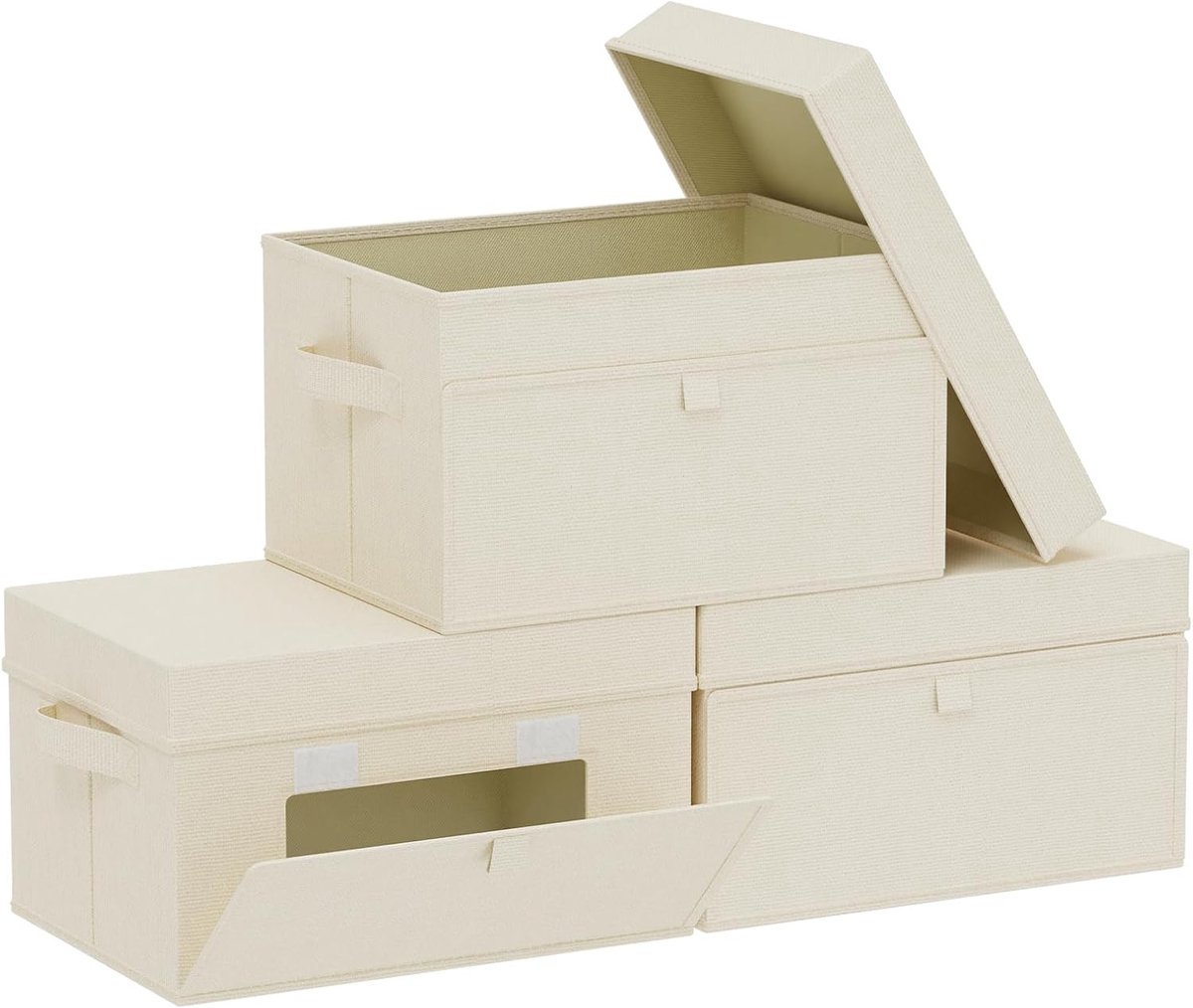 Opbergdoos met deksel voor en bovenaan, opvouwbare stoffen opbergtas met handvat, geschikt voor slaapkamer, woonkamer, 3-delig, 33 x 23 x 20 cm, beige