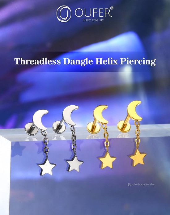 Body Piercing Threadless Push Pin Labret Studs Titanium Piercing Jewellery 16G Helix Tragus Conch Lip Earring Bar Stud Dangle Flat Back Earrings 6/8mm Cartilage Bar — afbeelding 5