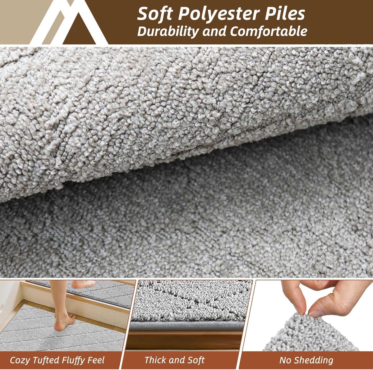 HOMEER 1 stuk traptredematten, rechthoekig, 76 x 76 cm, antislip, zelfklevend, machinewasbaar, 100% polyester, TPE-rug, ideaal voor kinderen, senioren en huisdieren, grijs