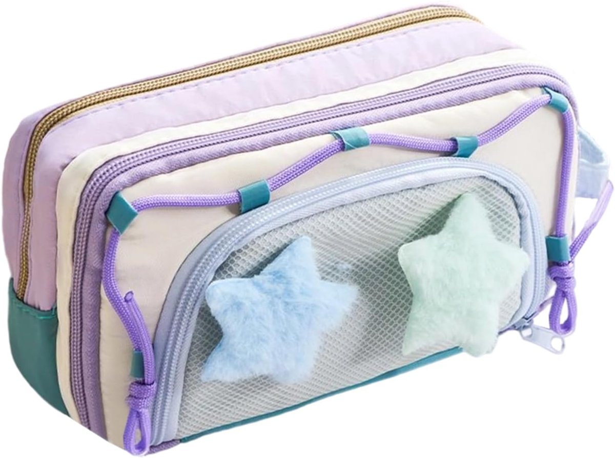 Potlodenetui Tasje - Pennendoos Organizer - Schrijfwaren Opbergen - Uitbreidbare Opslag - 21 x 11 cm - Paars