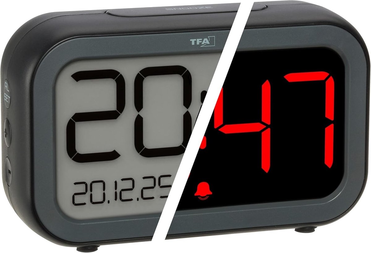Digitale Wekker - Zwart - Hybride Display - Geïntegreerde Accu - Voor Thuis en Kantoor