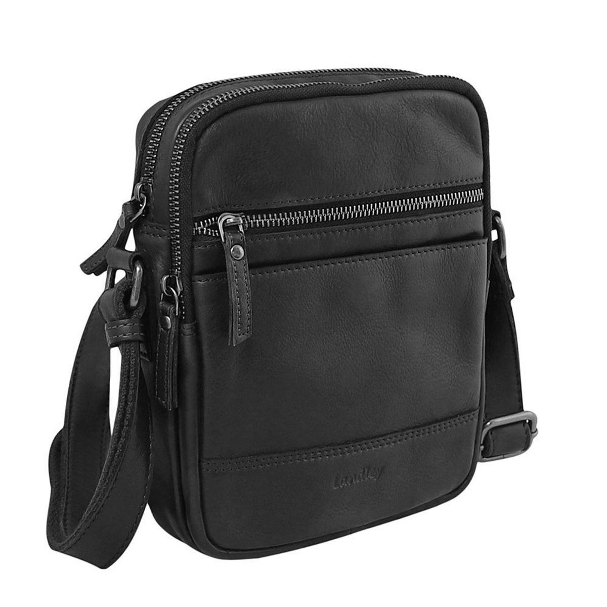 Landley Leren Schoudertas Heren & Dames – Crossbody Tas van Echt Leer met Dubbele Rits – Zwart