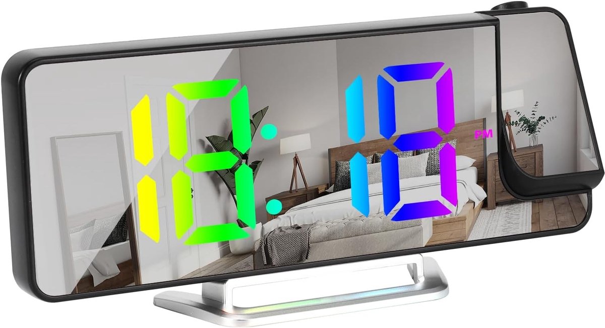 Digitale Wekker met Projectie - Acrylspiegel - 180 Graden Draaibaar - USB Oplaadfunctie - Voor Kinderen en Senioren