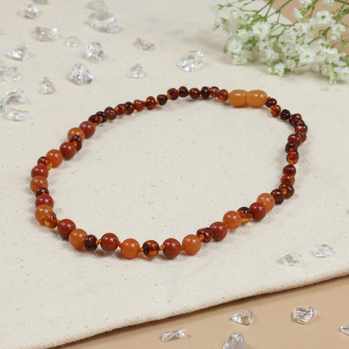 Baby Natura - Barnsteen Armband - Baby/Peuter - Cognac - Aventurijn - Jaspis - 32 cm