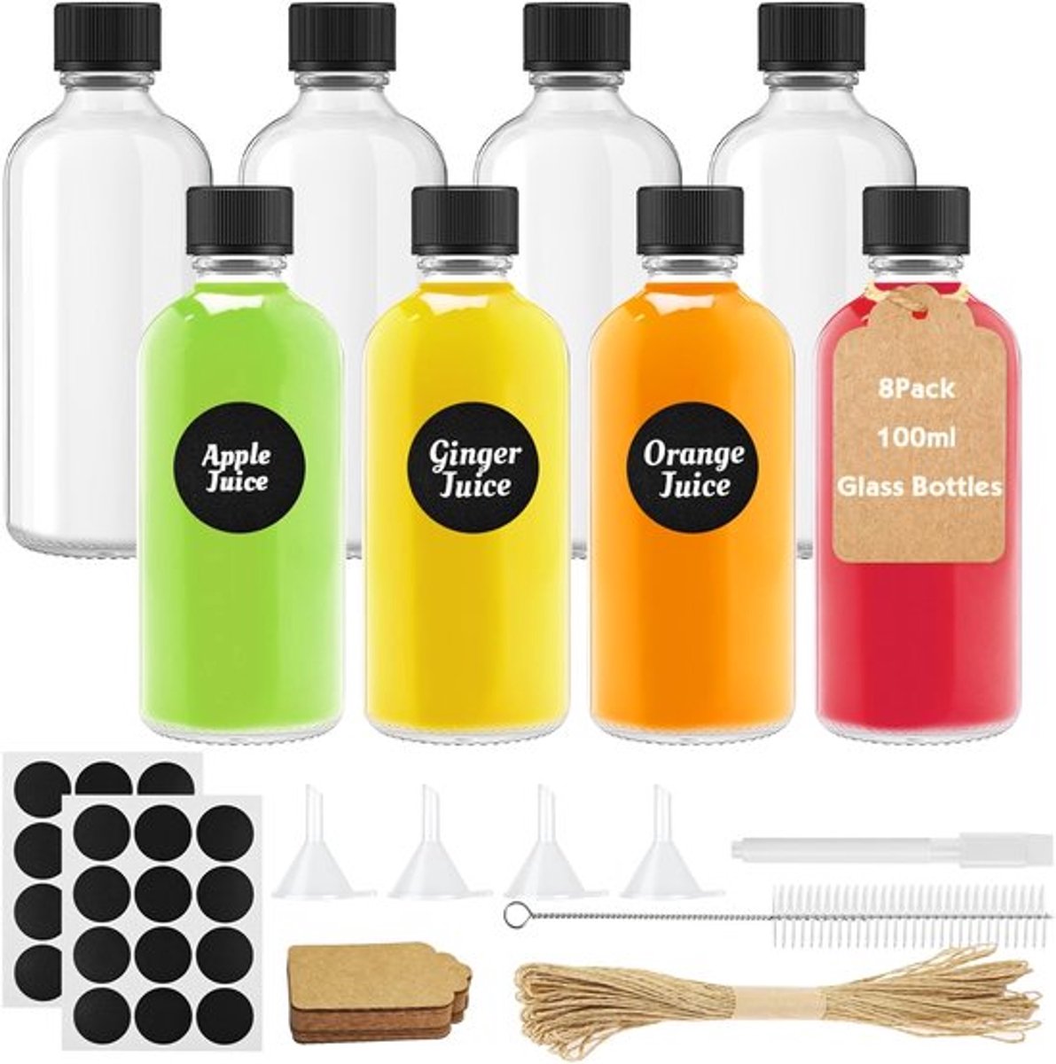 Virtubuy - Glas Bottels - Mini Shot Flesjes - 8 Stuks - 100ml - Voor