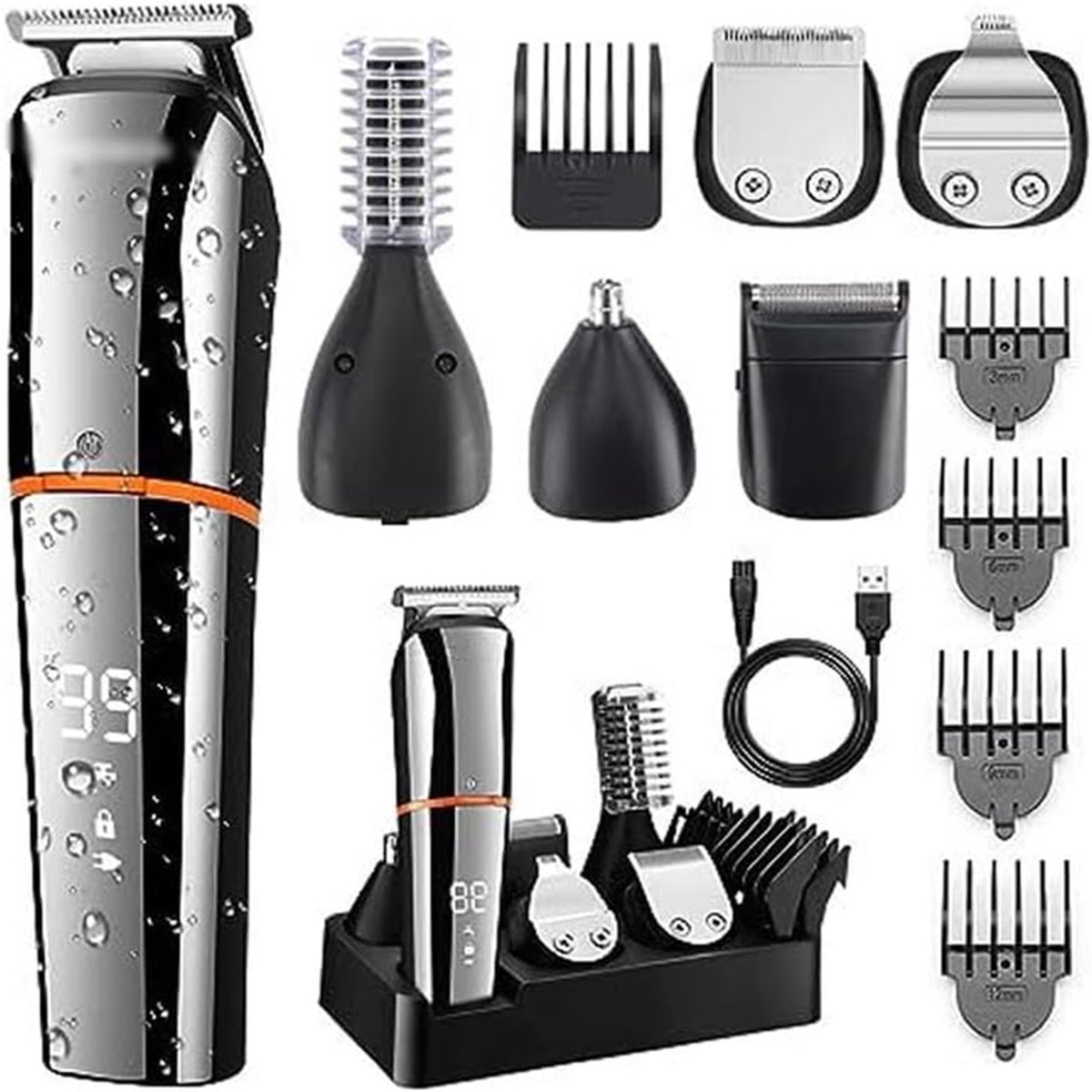 KZQ 6-in-1 draadloze baardtrimmer voor heren -Met foil shaver en neustrimmer - USB-C oplaadbaar 90 minuten gebruik - Geschikt voor thuis en reizen