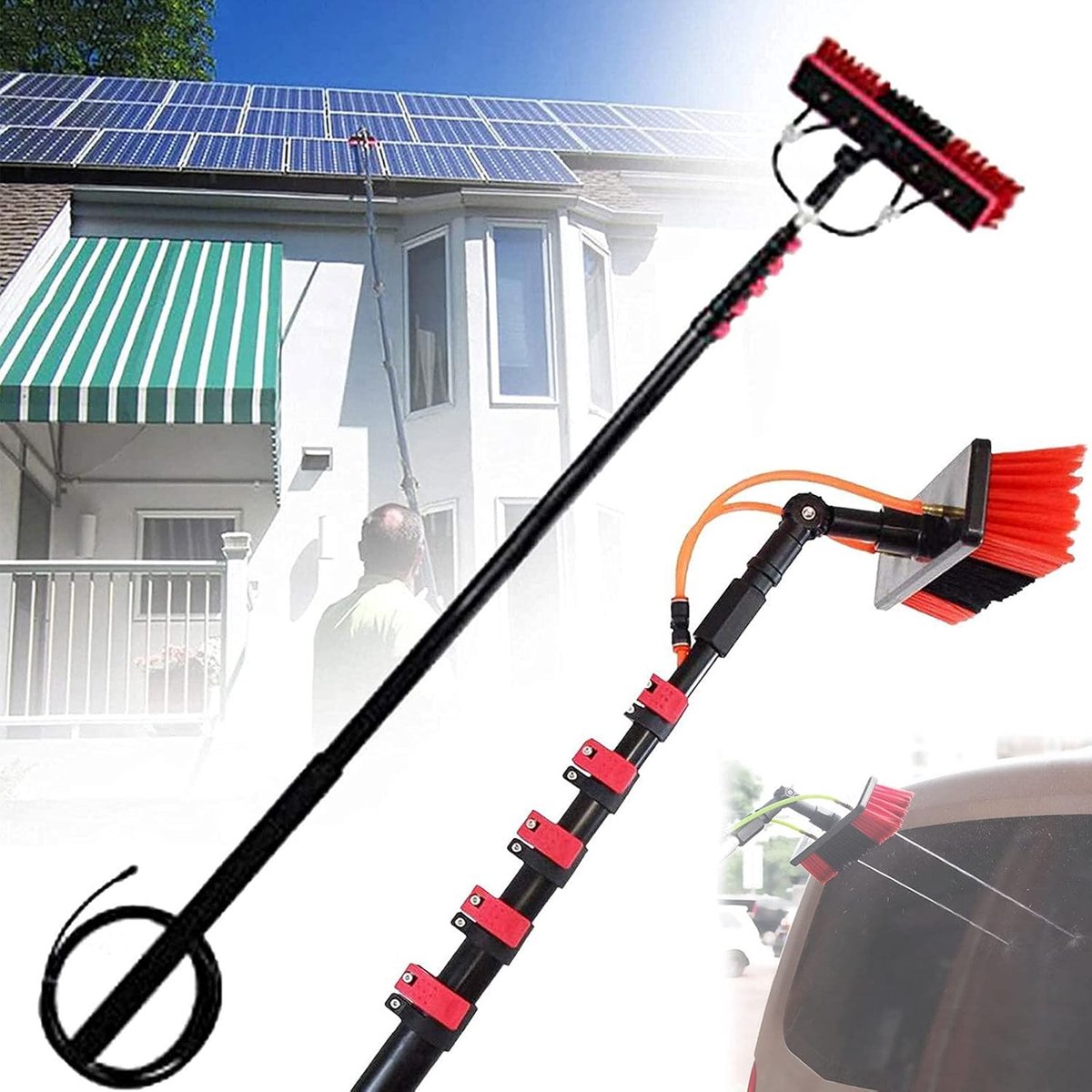 Telescopische Raamwisser - Hoge Reiniger - Hoge Ramen Wassen - Wateraangedreven Steel - Tot 11 Meter - Zilver