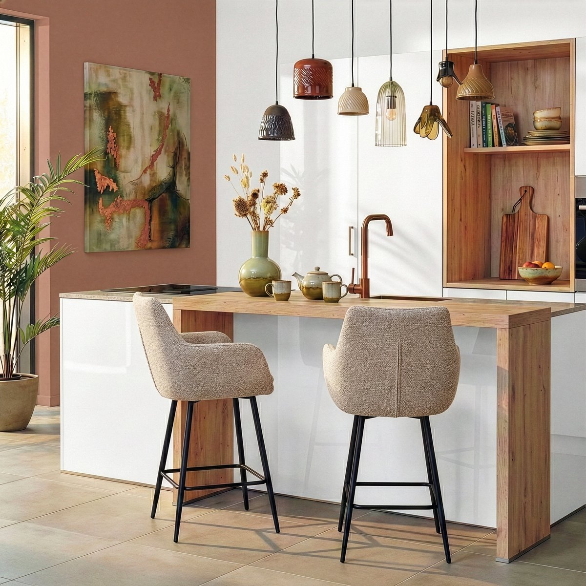Draaibare Barkruk Genk - Taupe Textiel - Comfortabel & Stevig