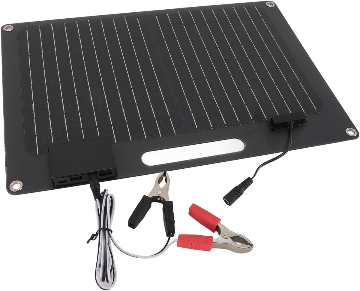 Zonnepaneel Monokristallijn - Draagbare Energie - Buiten Opladen - Dubbele USB Uitgang - 100W - Zwart