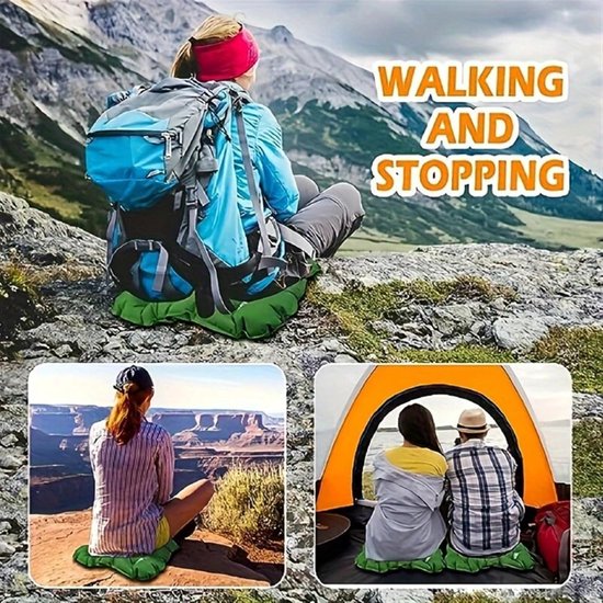 Opblaasbaar Zitkussen - Luchtmat Camping - Comfortabel Zitten - Waterdicht Ontwerp - 49 x 37.5 cm - Zwart — afbeelding 2
