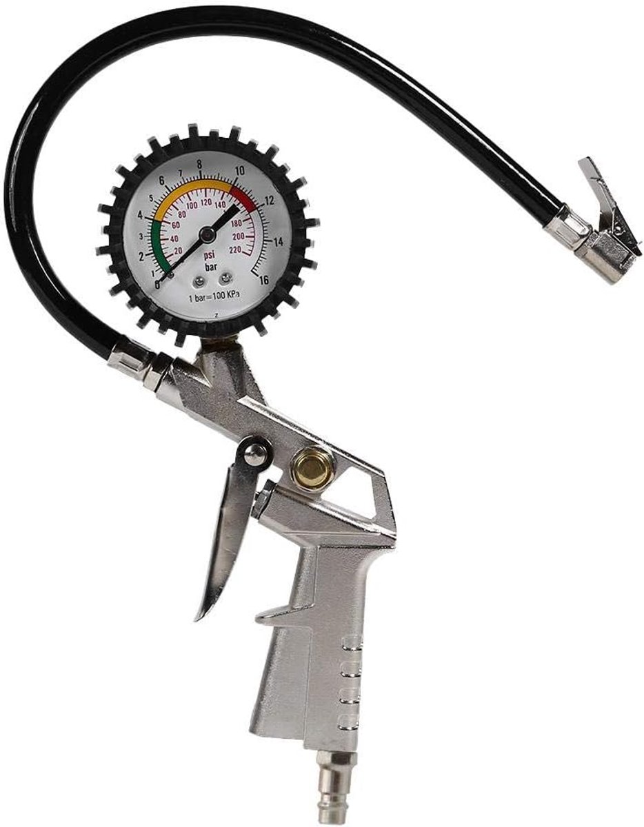 Bandenspanningsmeter - Drukmeter Banden - Banden Onderhoud - Nauwkeurige Meting - 0-220 psi - Zwart